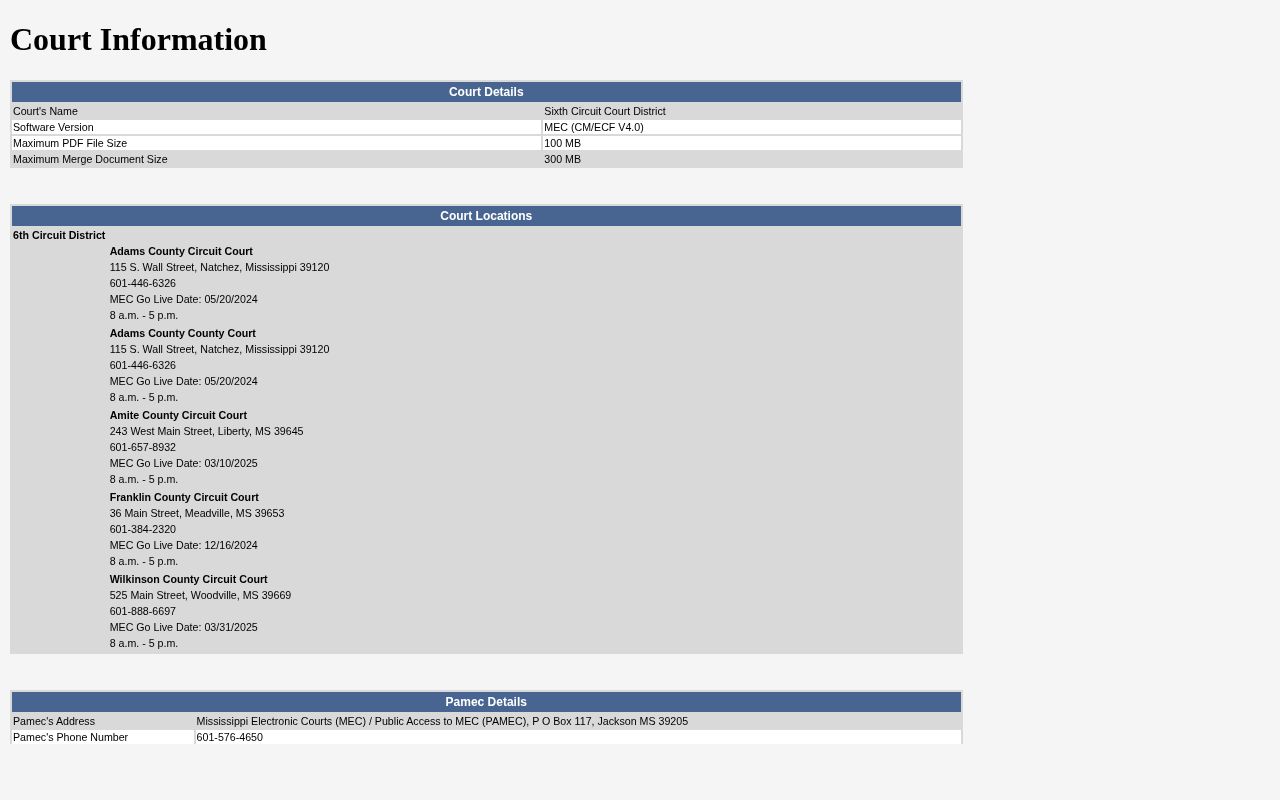 Amite County release record court search and MEC information