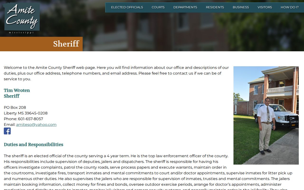 Amite County 72 hour release contact and sheriff booking duties