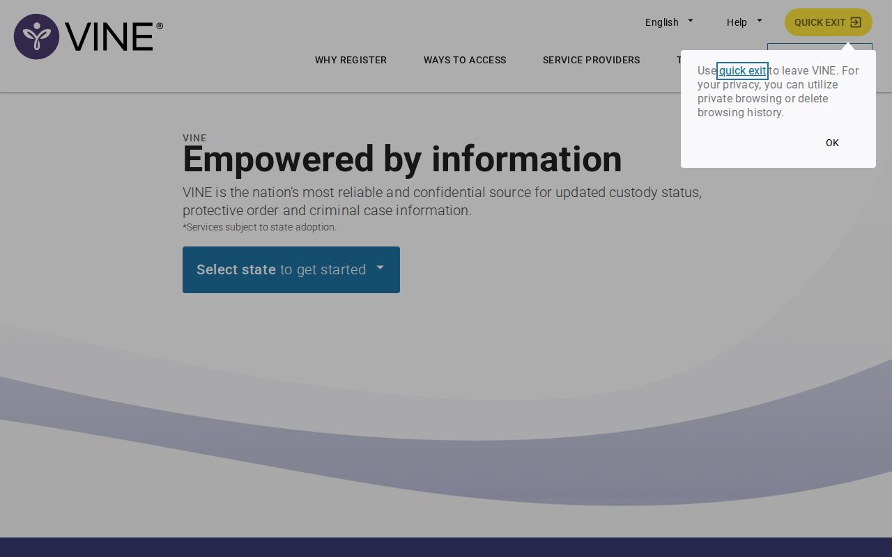 Amite County VINELink release check Mississippi search screen